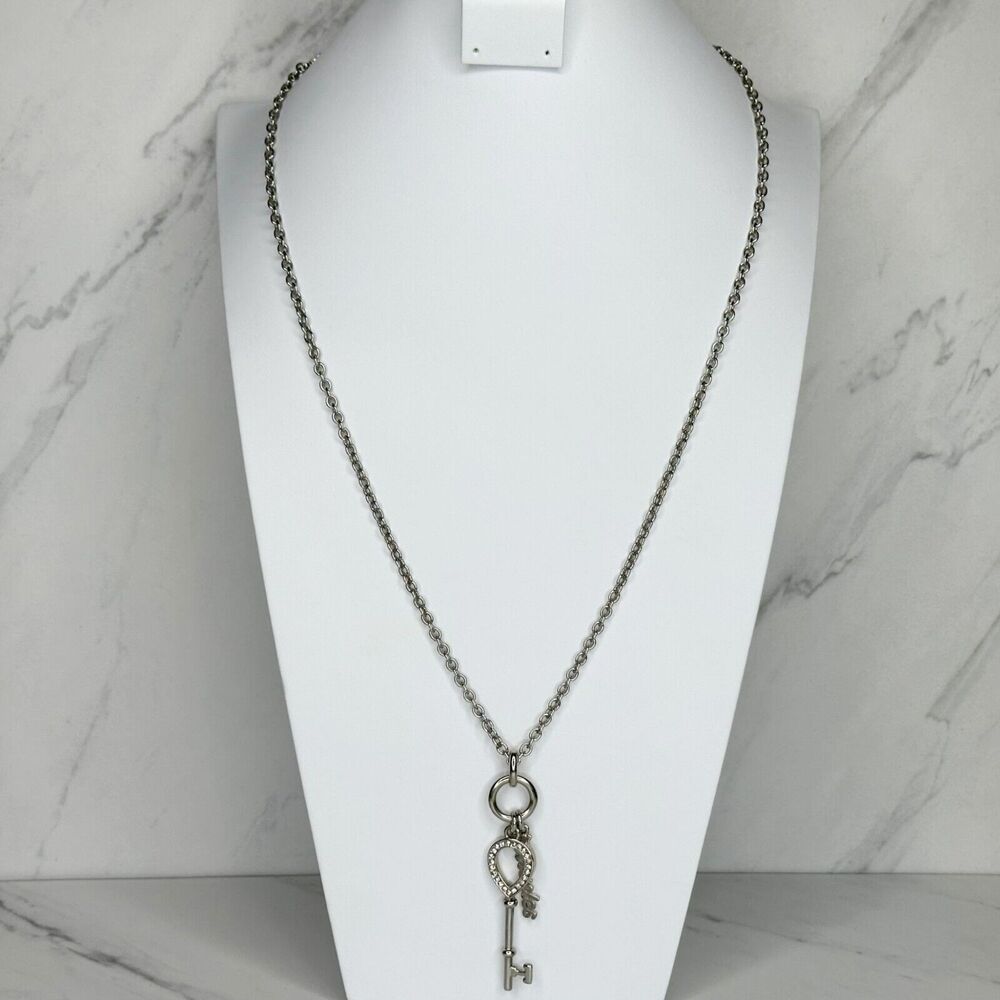 Chicos Silver Tone Chain Link Key Miracles Rhinestone Pendant Necklace ✨